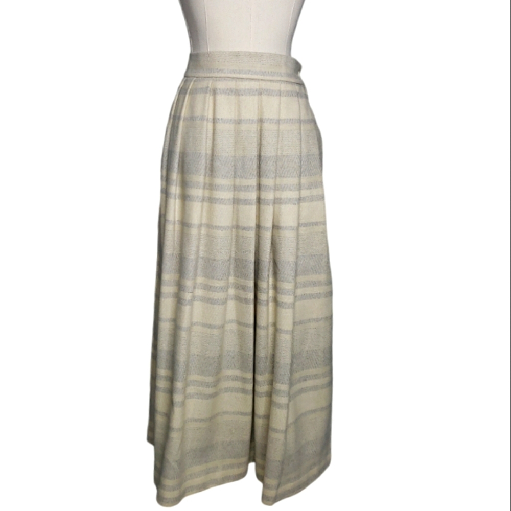 Jack Winter Vtg 80s Woven Wool Blend Full Pleated Midi Skirt 8 Pockets Academia